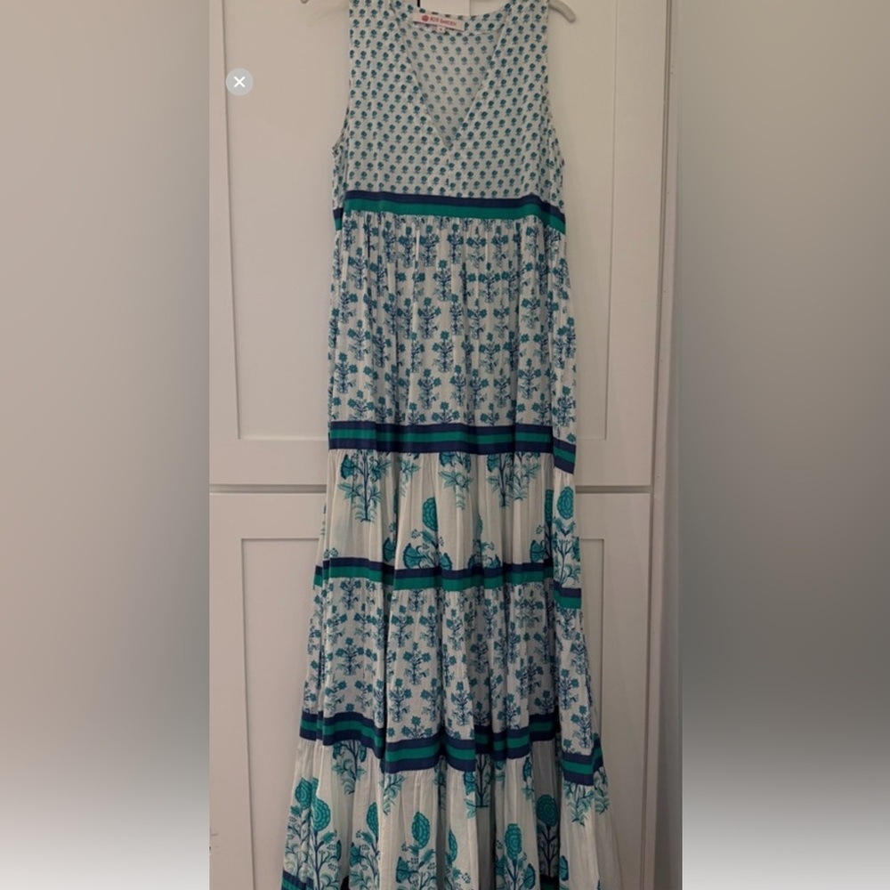 Boho Tiered Maxi Skirt in Teal Floral